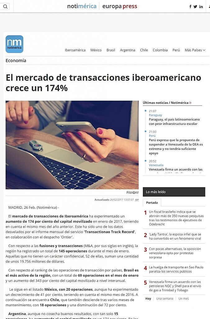 El mercado de transacciones iberoamericano crece un 174%